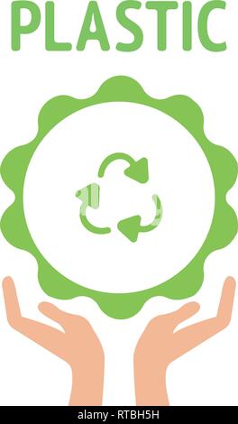 Vector illustration of recycling symbol. Green recycling icon. Three dimensional recycling icon. Zero waste, recycling sign. Green rubber stamp with Stock Vector