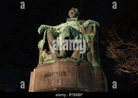 Statue of Goethe (Johann Wolfgang von Goethe) German writer and poet in Vienna, Nightshot Stock Photo