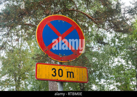 No parking or stopping 30 meters road sign in Finland Stock Photo - Alamy