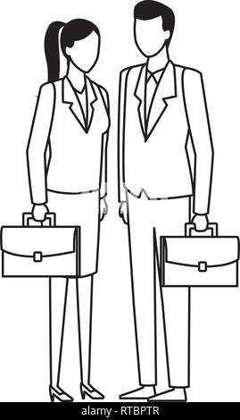 business team briefcase faceless black and white Stock Vector