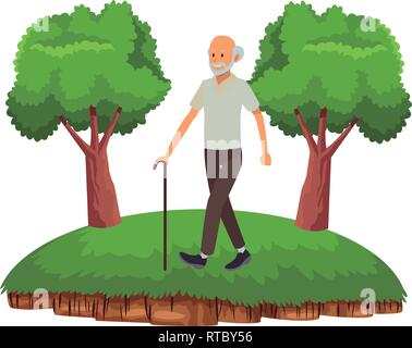 Old Man Walking with a Cane, vector illustration Stock Vector Image ...