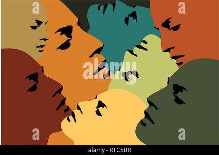 Collage - Human heads - Vector Illustration - Printable, editable layered illustration Stock Vector