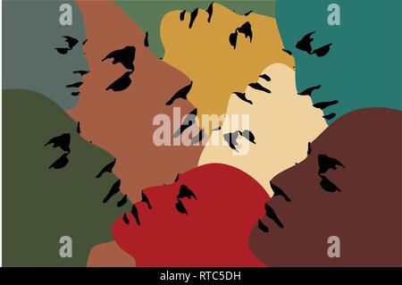 Collage - Human heads - Vector Illustration - Printable, editable layered illustration Stock Vector