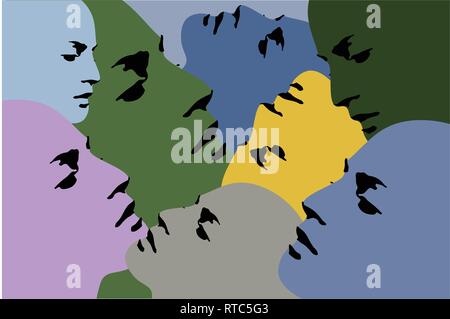 Collage - Human heads - Vector Illustration - Printable, editable layered illustration Stock Vector