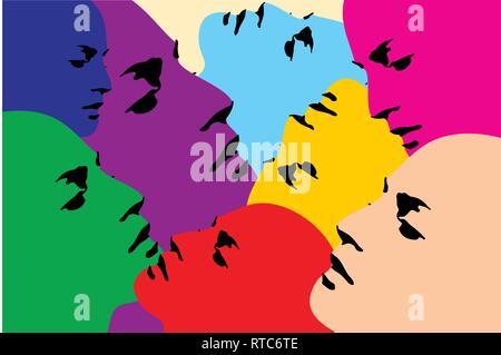 Collage - Human heads - Vector Illustration - Printable, editable layered illustration Stock Vector