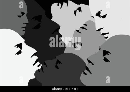 Collage - Human heads - Vector Illustration - Printable, editable layered illustration Stock Vector