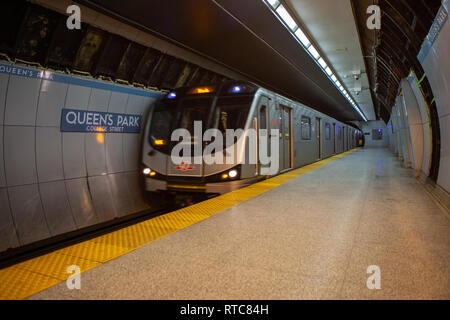 Modern quick train at a underground station in the city of Toronto, Canada Stock Photo
