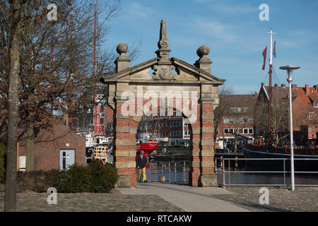 old archway to port. Emden,East Frisia, Lower Saxony. Germany. Stock Photo