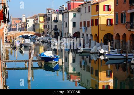 Chioggia, Italy - 09 February, 2019: View of a canal of the famous Venetian tourist town, known as Little Venice Stock Photo