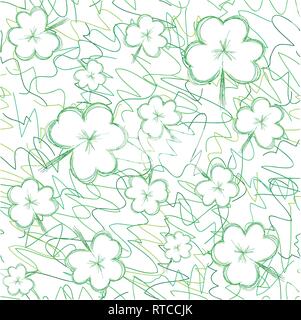 Seamless background with sketch clovers for St.Patrick day, vector illustration Stock Vector