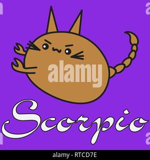 Bunny zodiac sign Scorpio in cartoon style. Vector illustration on color background. With signed zodiac sign Stock Vector