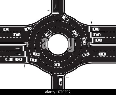 Circular junction of highway and road - vector illustration Stock Vector