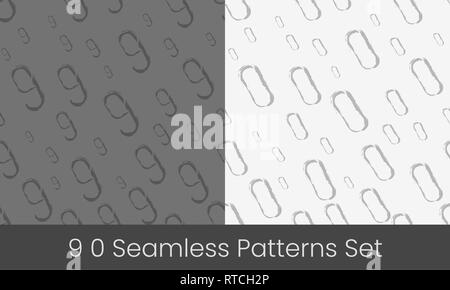 0 9 number seamless patterns set. Numbers colorful vector illustration. Vector EPS8 Stock Vector