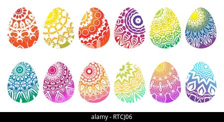 Set of different colored easter eggs. Vector Stock Vector