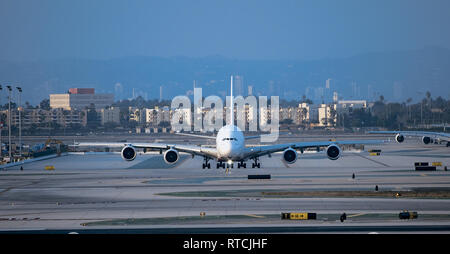 Airbus A380 Super Jumbo Jet at LAX Airport Los Angeles, California Stock Photo