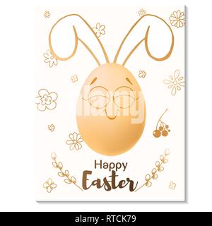 Easter card design. Realistic eggs with painted elements. Happy easter. Vector illustration Stock Vector