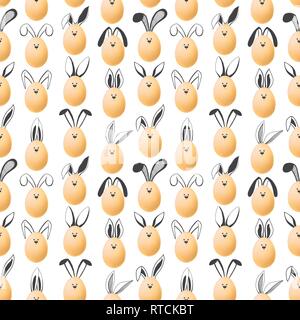 Seamless pattern with realistic eggs and hand drawn elements. Vector Stock Vector