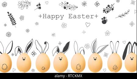 Realistic eggs with painted elements. Happy easter. Vector illustration Stock Vector