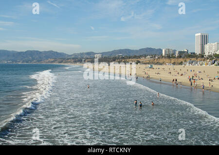 View of Santa Monica State Beach from Santa Monica Pier, Los Angeles County, California, USA Stock Photo