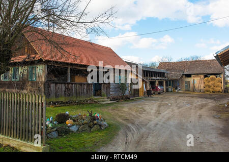 A small farm yard in the village of Cigoc in Sisak-Moslavina County in central Croatia Stock Photo