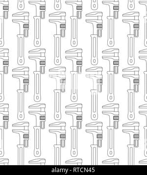 Seamless pattern of the contour adjustable wrench tool Stock Vector