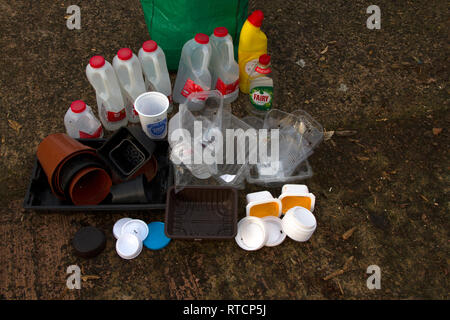2 weeks of plastic recycling- single person household Stock Photo