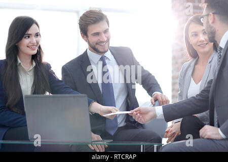 Closeup portrait of two successful business executive exchanging Stock Photo