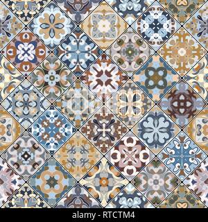 Set of seamless abstract patterns. Colorful tiles background in oriental style. Vector illustration. Stock Vector