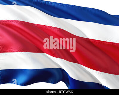 Flag of Costa Rica waving in the wind, isolated white background. Stock Photo