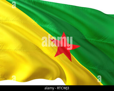 Flag of French Guiana waving in the wind, isolated white background. Stock Photo