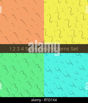 1 2 3 4 number seamless patterns set. Numbers colorful vector illustration. Vector EPS8 Stock Vector