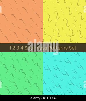 1 2 3 4 number seamless patterns set. Numbers colorful vector illustration. Vector EPS8 Stock Vector