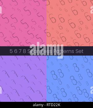 5 6 7 8 number seamless patterns set. Numbers colorful vector illustration. Vector EPS8 Stock Vector
