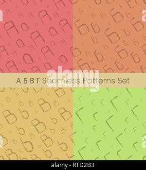 Cyrillic letter seamless patterns set. Alphabet colorful vector illustration. Vector EPS8 Stock Vector