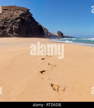 Roque del Moro,  Playa de Cofete,  Parque Natural de Jandia, Cofete,   Spain Spain *** Local Caption ***  landscape, water, summer, beach, sea, footpr Stock Photo