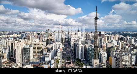Aerial view of Paulista avenue in Sao Paulo city, Brazil Stock Photo