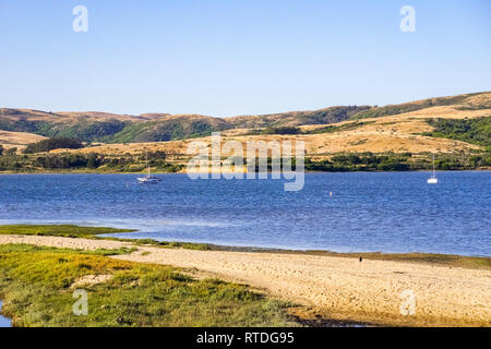 Tomales Bay seen from the Inverness shoreline, California Stock Photo