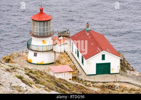 Point Reyes Lighthouse on a foggy summer day, California Stock Photo