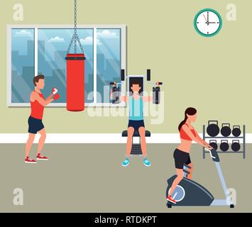 group of people working out in the gym Stock Vector