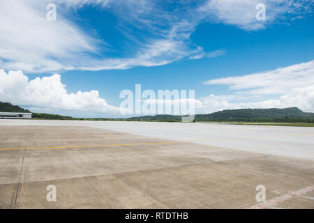 PHU QUOC, VIETNAM JUNE 28, 2017: empty runway and cloudy in sky on summer Stock Photo