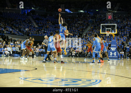Los Angeles, CA, USA. 28th Feb, 2019. Opening tip off for the USC Trojans vs UCLA Bruins at Pauley Pavilion on February 28, 2019. (Photo by Jevone Moore) Credit: csm/Alamy Live News Stock Photo