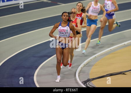 Glasgow, UK. 01st Mar, 2019. Adele Tracey in her heat of the Women's 800m at the European Indoor Athletics Championships 2019 Credit: Ben Booth/Alamy Live News Stock Photo