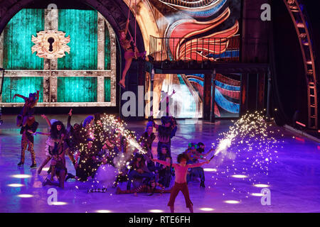 Paris, France. 28th Feb, 2019. Premiere of Holiday On Ice's new SHOWTIME show at the Palais des Sports on February 28, 2019 in Paris, France. The show tours sixteen France cities on occasion of its 75th birthday. Credit: Bernard Menigault/Alamy Live News Stock Photo