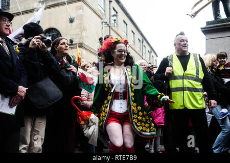 Cardiff, Wales, UK. 1st March 2019. Celebrations for St Davids Day in cardiff city centre, March 1st 2019, Cardiff, UK Credit: Shaun Jones/Alamy Live News Stock Photo