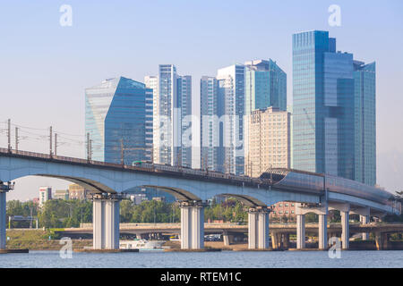 Subway and Bridge at Hanriver in Seoul, South korea Stock Photo