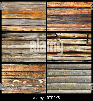 collection of textured wooden walls ready for your architectural design; these are details of  tradifonal log houses from Romania Stock Photo
