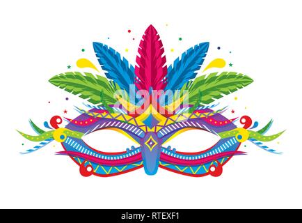 Carnival Mask with Feathers Isolated on White. Vector illustration Stock Vector