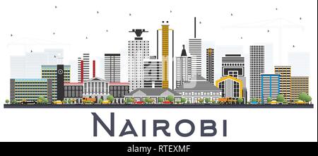 Nairobi Kenya City Skyline with Color Buildings Isolated on White. Vector Illustration. Business Travel and Concept with Modern Architecture. Stock Vector