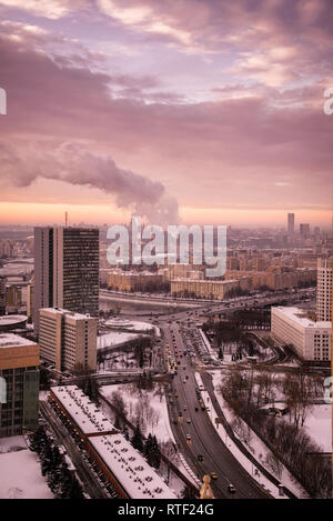 Moscow, Russia - January 9, 2019: View of the Building of the Government of Moscow (former building of the Comecon) and Free Russia Square (Svobodnoy Stock Photo