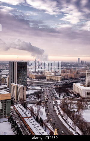 Moscow, Russia - January 9, 2019: View of the Building of the Government of Moscow (former building of the Comecon) and Free Russia Square (Svobodnoy Stock Photo